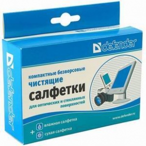 Салфетки Defender CLN 30192/309192 сухие + влажные для экранов  (10+10)