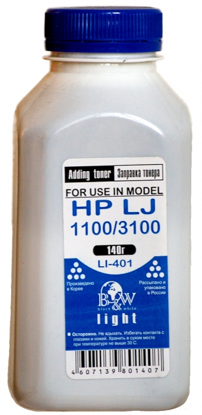 Тонер для HP LJ 1100/1150/3100/5L/6L (140г/фл) для C4092A/Q2624A/C3906A/EP-22 B&W Light LI-401
