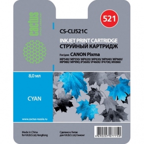 Картридж струйный Cactus CS-CLI521C синий (cyan) для Canon Pixma  iP3600/4600/MP540/620/630/980