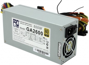Блок питания 2U 600W Procase GA2600 (80+Gold, 20/24+4/8+4/8pin, 9HDD, 6SATA, Fan 60mm)